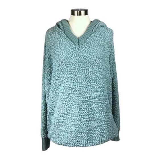 SML Hooded popcorn sweater sage blue green - Picture 2 of 6